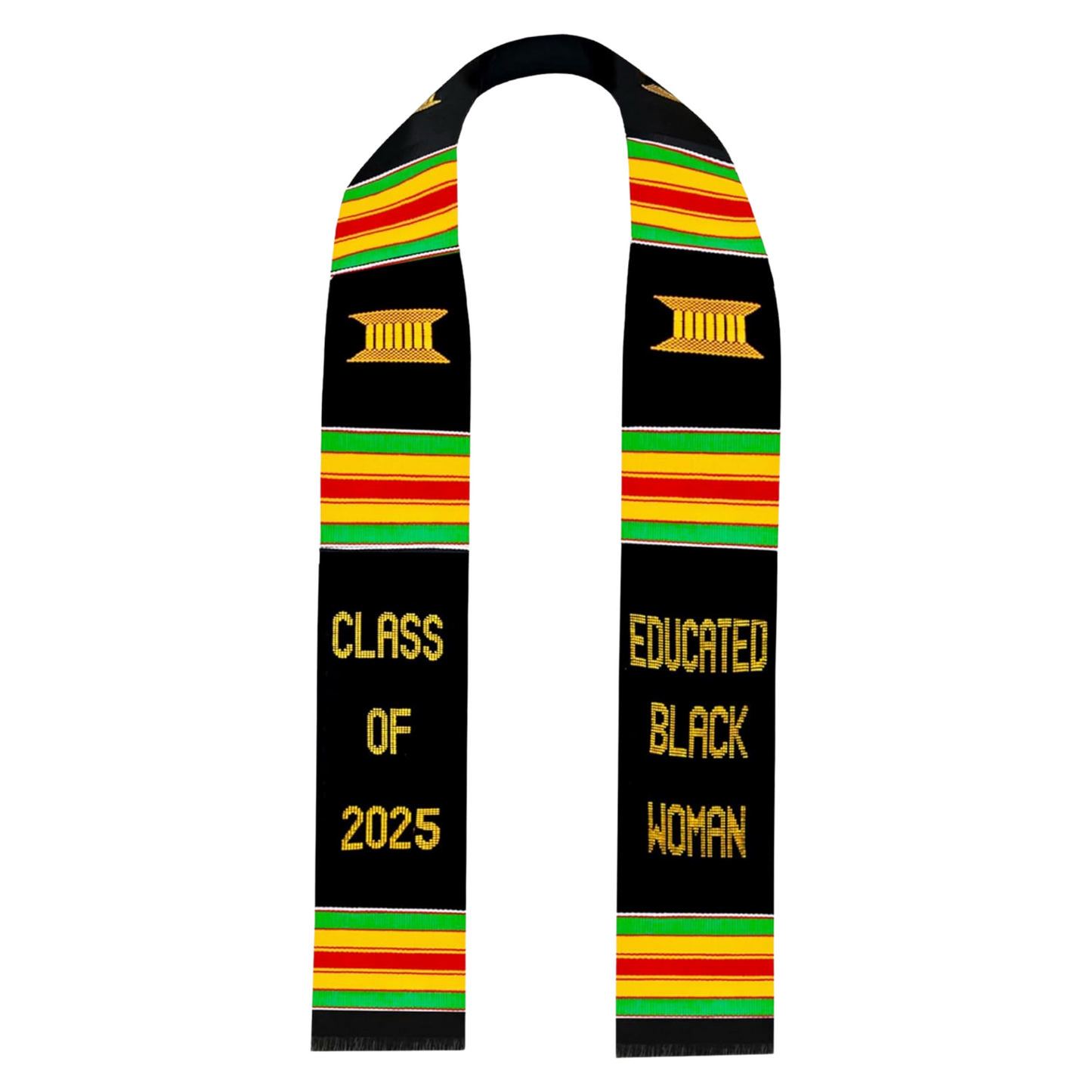 Ovaltag Kente Graduation Stole Educated Black Woman Class of 2025, College Graduation Sash