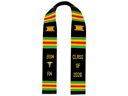 BSN RN Kente Graduation Stole Class of 2026 with Medical Logo