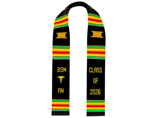 BSN RN Kente Graduation Stole Class of 2026 with Medical Logo