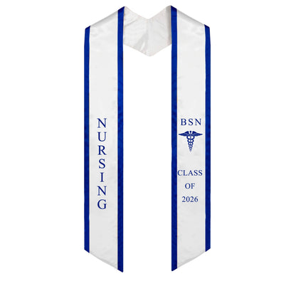 White with Blue Trim BSN Graduation Stole Class of 2026