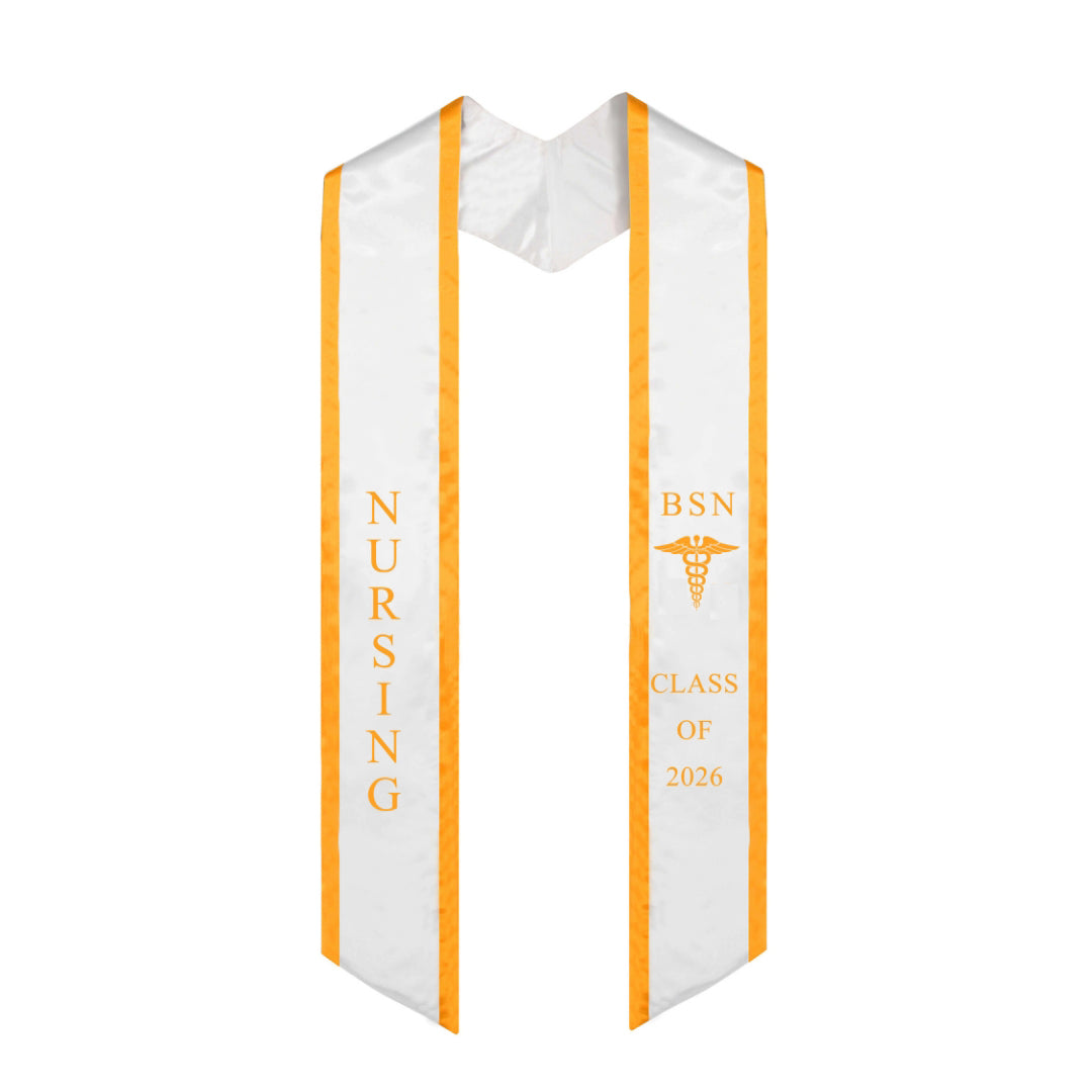 White with Gold Trim BSN Graduation Stole Class of 2026