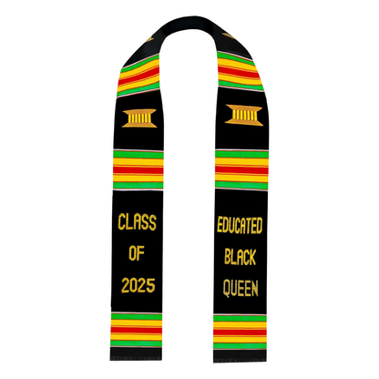 Educated Black Queen Kente Graduation Stole Class of 2026