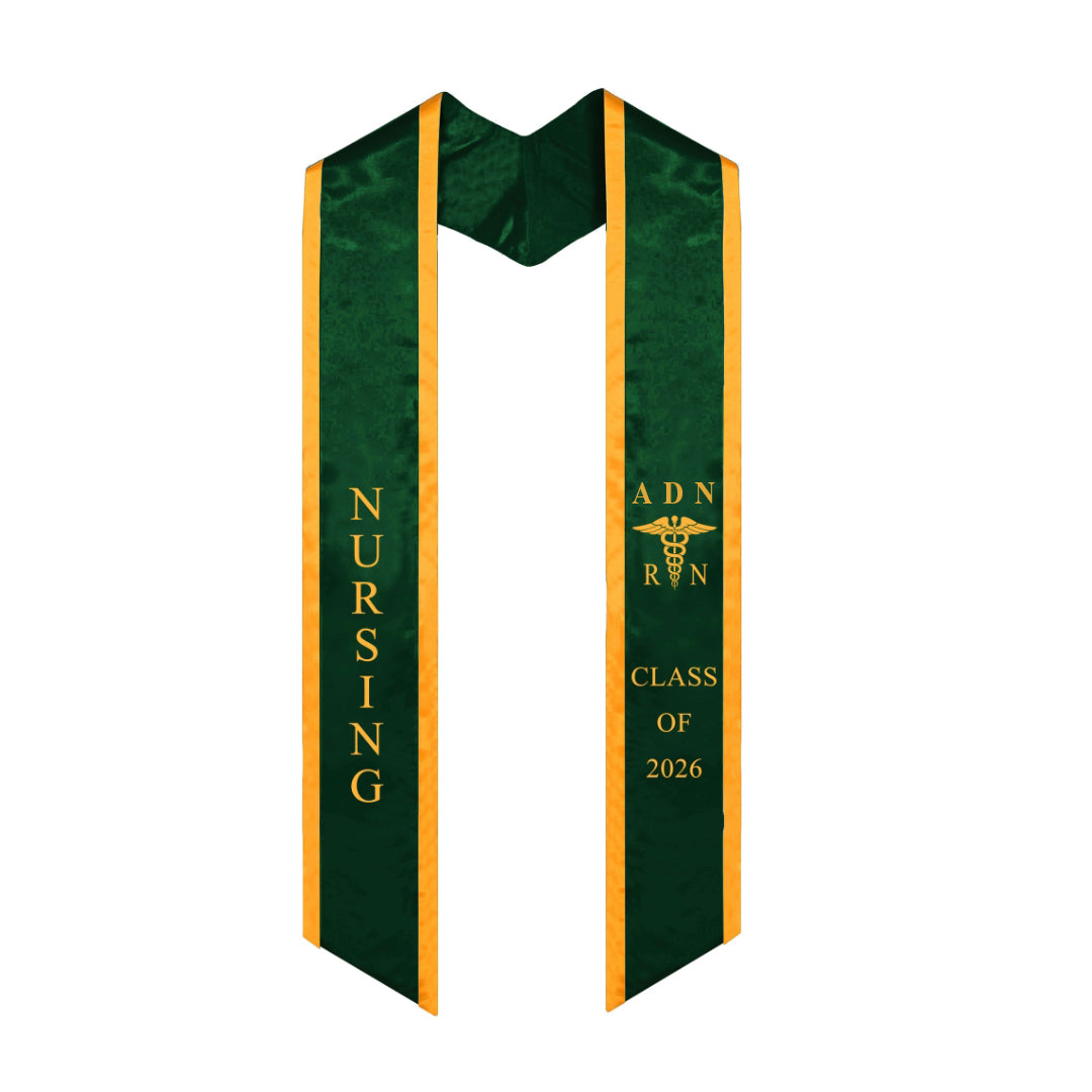 Forest Green With Gold Trim ADN RN Graduation Stole Class of 2026