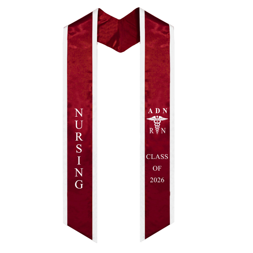 Maroon With White Trim ADN RN Graduation Stole Class of 2026