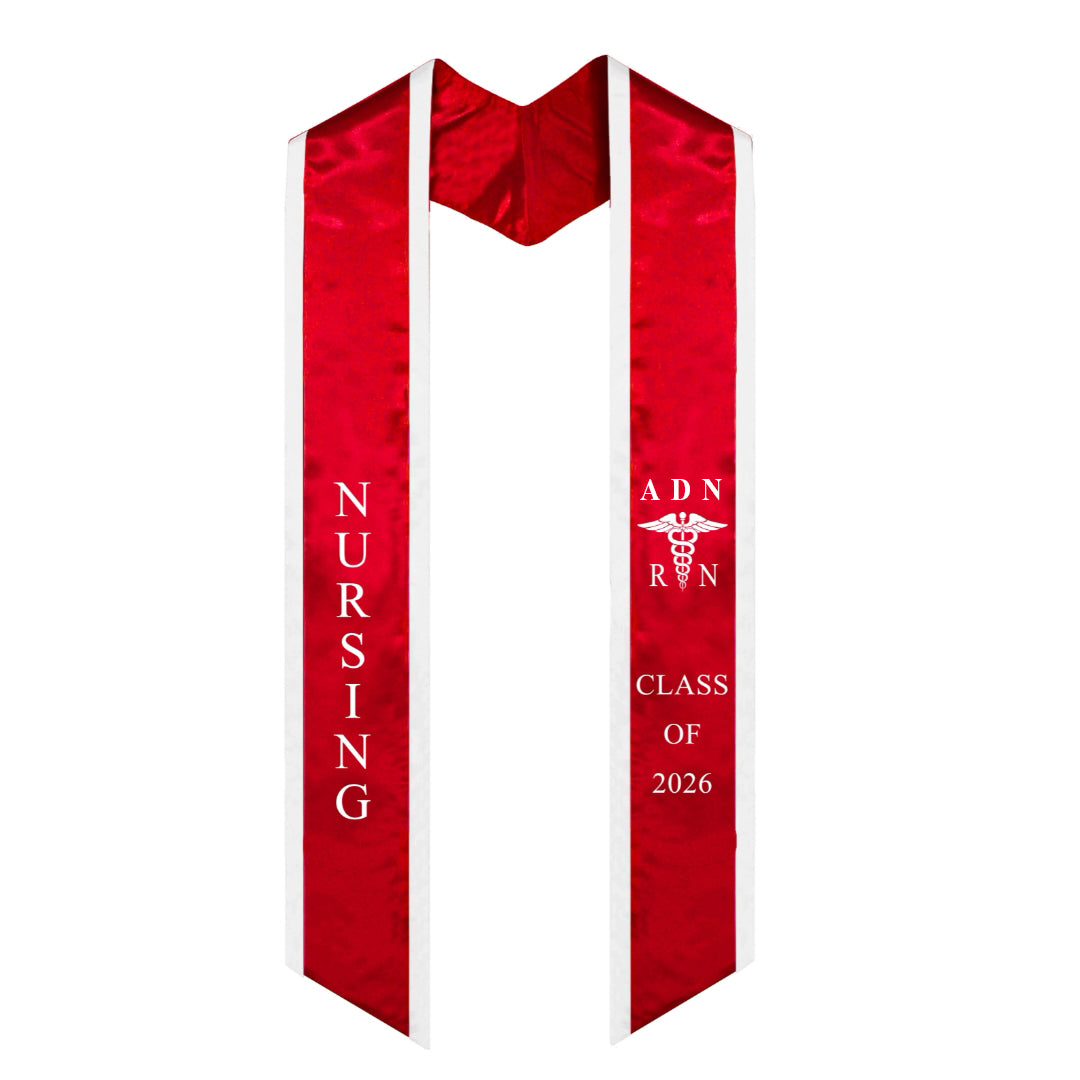 Red With White Trim ADN RN Graduation Stole Class of 2026