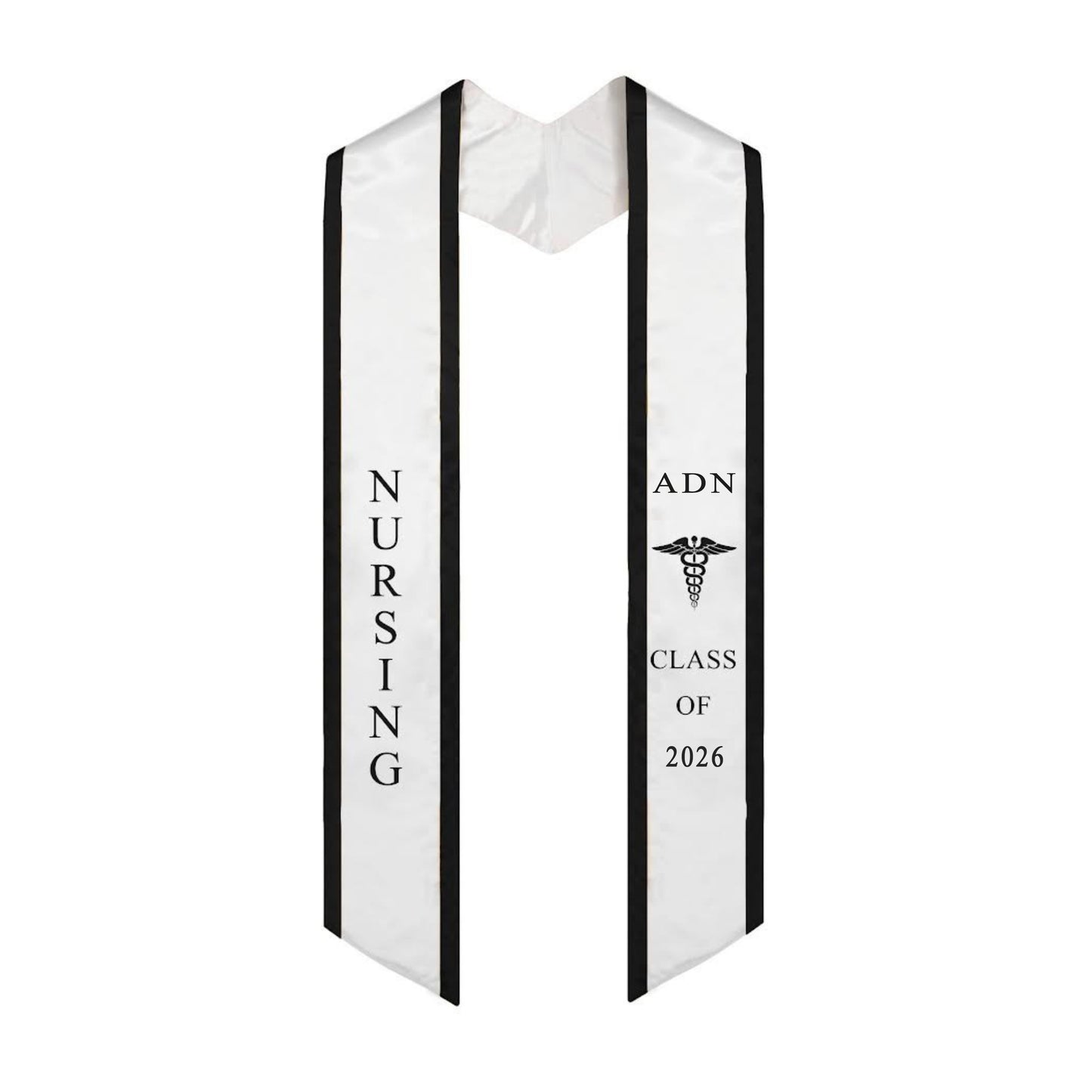 White With Black Trim ADN Graduation Stole Class of 2026