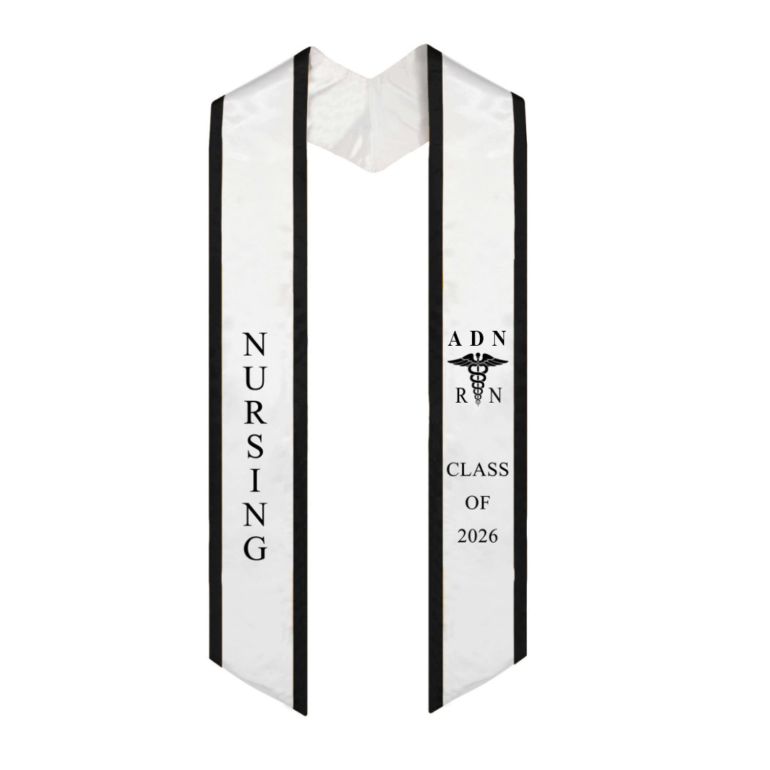 White With Black Trim ADN RN Graduation Stole Class of 2026