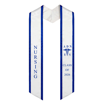 White With Blue Trim ADN RN Graduation Stole Class of 2026