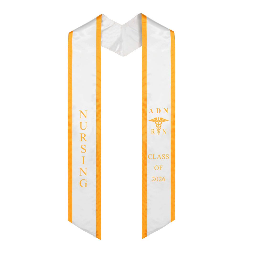 White With Gold Trim ADN RN Graduation Stole Class of 2026